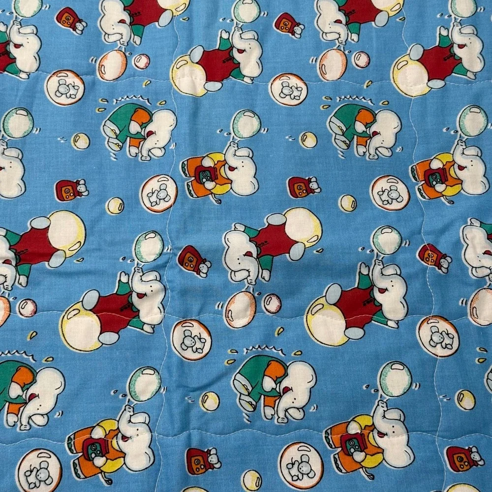 Vintage Daisy Kingdom Blue Jean Teddy Handmade Baby Quilt Nursery Blanket 34x42